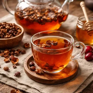 Cascara tea brewed from dried coffee cherry husks