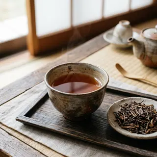 Hojicha — Japanese roasted green tea in a ceramic cup